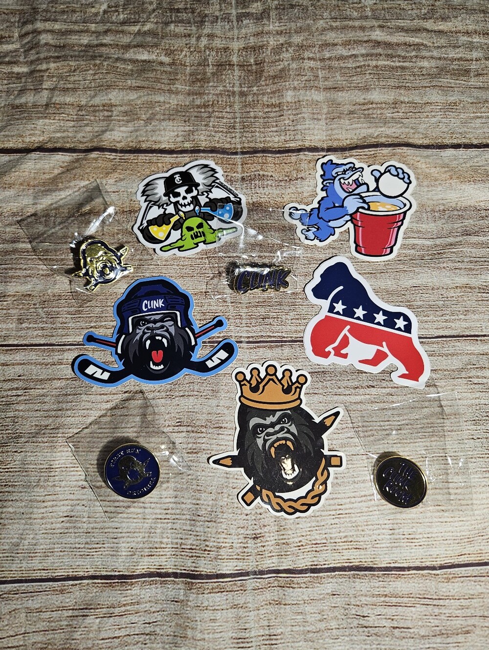 Clink room Hat pins and stickers bundle